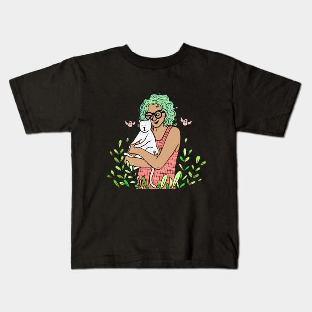 Cat Lady 1 Kids T-Shirt by Sunny Skies Starry Eyes